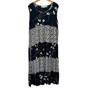 Lolette Vintage Black White Floral Semi Sheer Cottagecore Patchwork Maxi Size XL